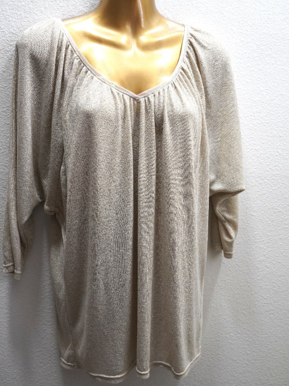White House Black Market V-Neck Gold Shimmer Top size L  NWT